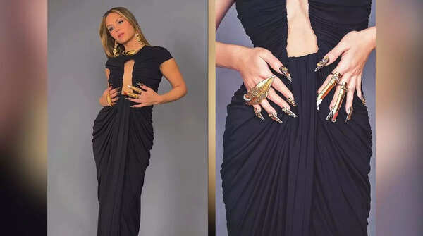 Natasha Poonawalla wore full finger rings with attached nail piercings for an event/@natasha.poonawalla Natasha Poonawalla Nail Piercing