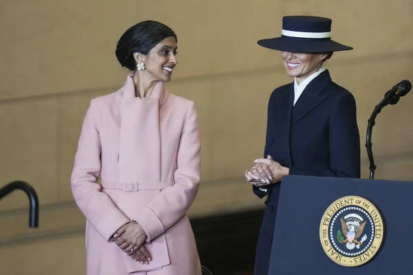 Usha Vance, left, and first lady Melania Trump stand at Emancipation Hall after ...