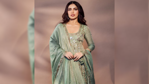 Bhumi Pednekar in subtle green Anarkali set