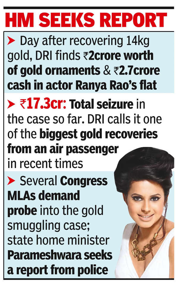 More gold worth ₹2.1cr & ₹2.7cr cash recovered from actor Ranya’s flat