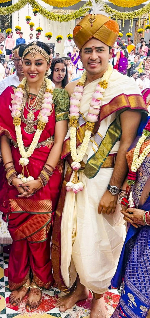 Bengaluru: BJP MP Tejasvi Surya and Carnatic classical singer Sivasri Skandapras...