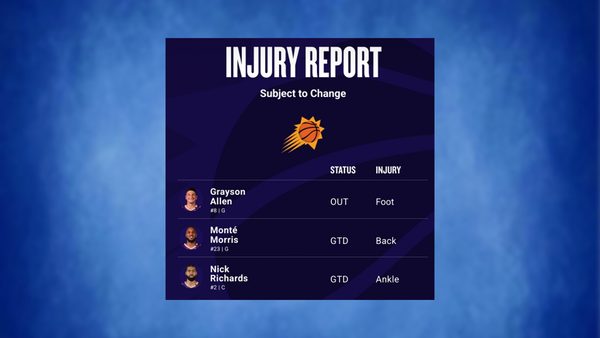 Suns injury report March 16