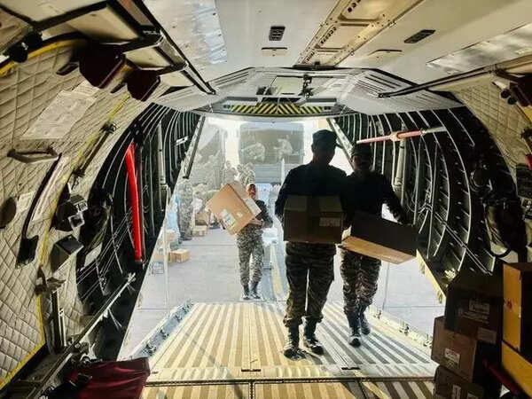RR men load medical equipment in Airbus C-295, which airlifted from Palam airport for Bagdogra.