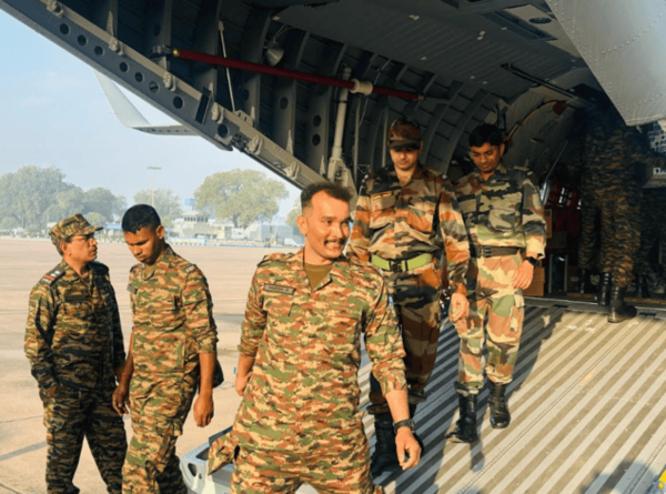 RR men load medical equipment in Airbus C-295, which airlifted from Palam airport for Bagdogra.