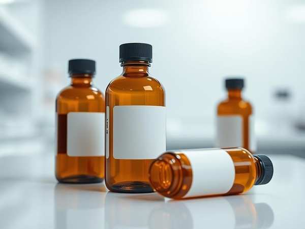 Amber medicine bottles at the counter