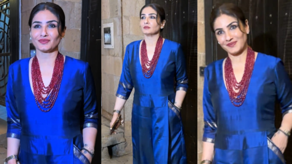 Raveena Tandon in blue ethnic co-ord set