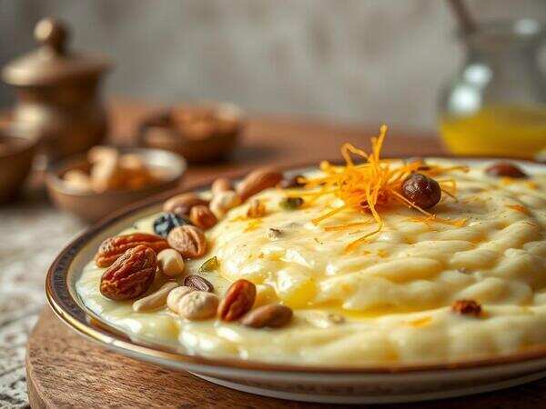 A rich and creamy khurma, garnished with almonds, pistachios, cashews, dates and saffron. Pudding Vermicelli shines with invitation. Khurma pure creamy with dried fruits