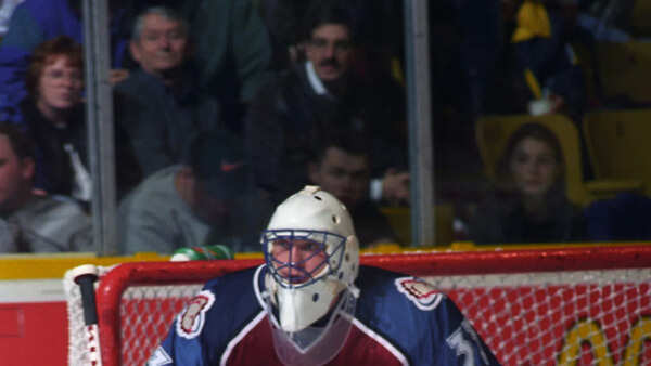TORONTO, ON - DECEMBER 11: Patrick Roy #33 of the Colorado Avalanche prepares for a shot against the Toronto Maple Leafs during game action on December 11, 1995 at Maple Leaf Gardens in Toronto, Ontario, Canada.