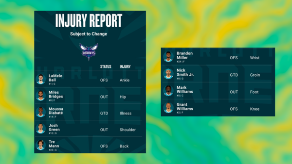 Hornets injury report April 13