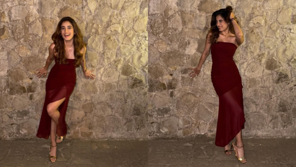 Rasha Thadani in maroon outfit
