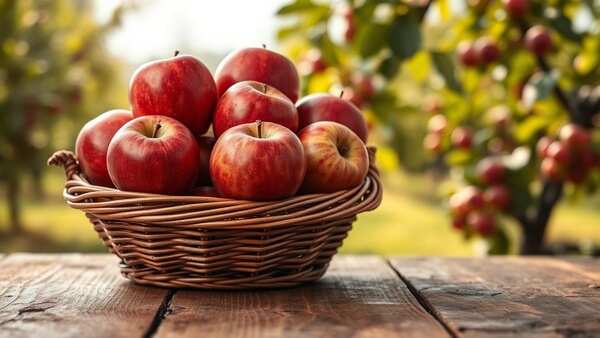 Red Apples in a Wicker Basket