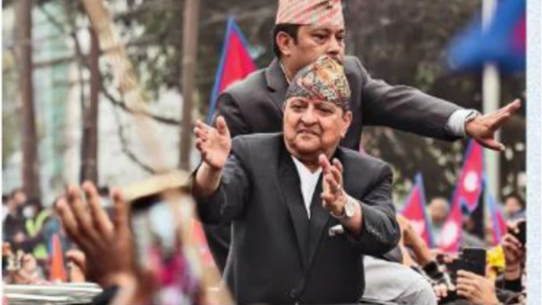 Former king Gyanendra outside Kathmandu airport last month. Frustrated by frequent change of govt, protesters are calling for the reinstatement of monarchy