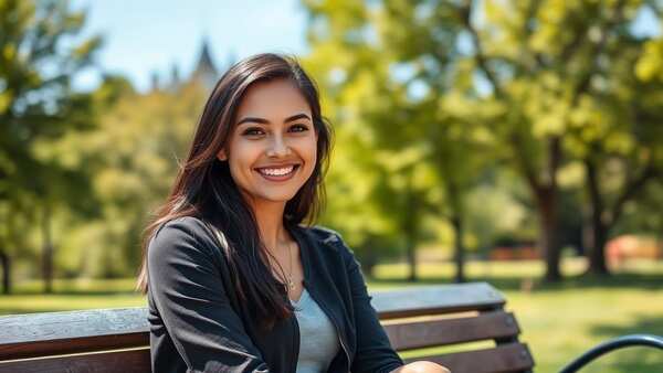 Confident Woman on Park Bench