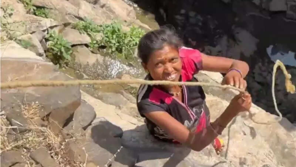 As their main water source has already dried up, women are forced to walk to a second well, and climb down its steep 30ft walls to scoop murky water from shallow puddles.