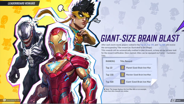 Title rewards in the Giant-Size Brain Blast game mode in Marvel Rivals