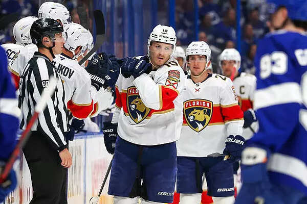 Matthew Tkachuk #19 of the Florida Panthers celebrates his goal against the Tampa Bay Lightning