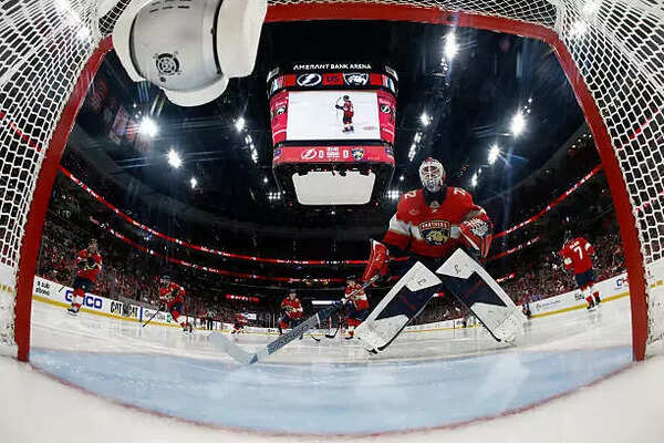Goaltender Sergei Bobrovsky #72 of the Florida Panthers skates back to the net