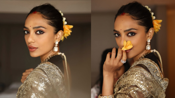 Sobhita with dark kohl eyes and soft makeup