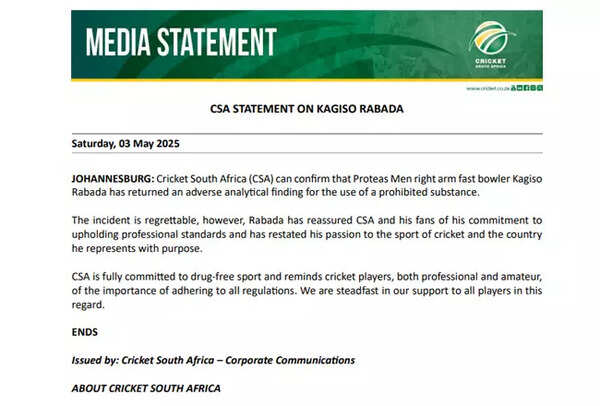 'I am deeply sorry': Kagiso Rabada provisionally banned for use of recreational drug | Cricket News 2 .