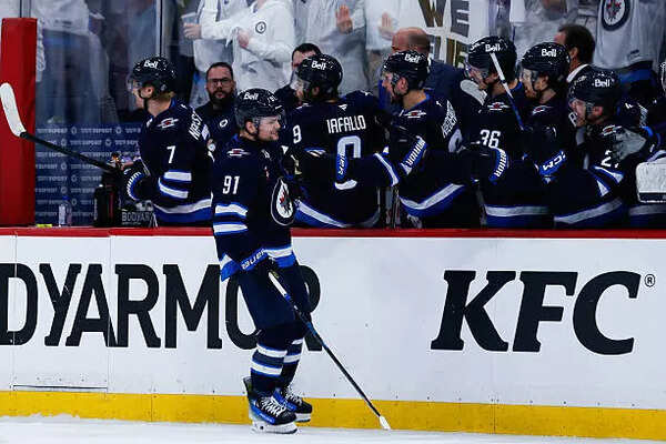Cole Perfetti #91 of the Winnipeg Jets