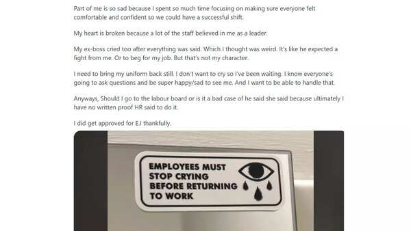 Employee fired after he put up "stop crying" sticker in office washroom– But why!