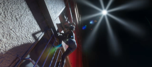 This is the scene from Trailer 2 where Lucia climbs down from a building in GTA 6 (Image via Rockstar) lucia climbing down in gta 6