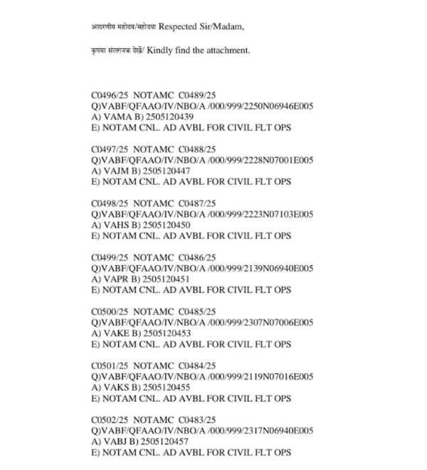 NOTAMs issued on airport opening