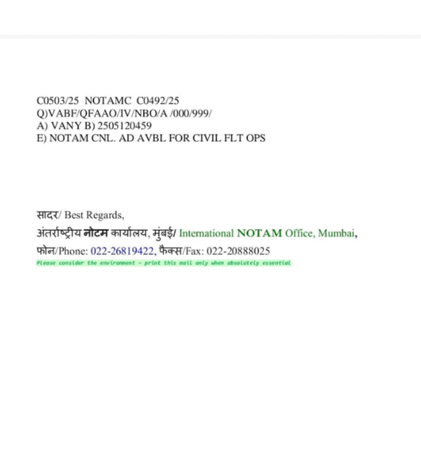 NOTAMs issued on airport opening