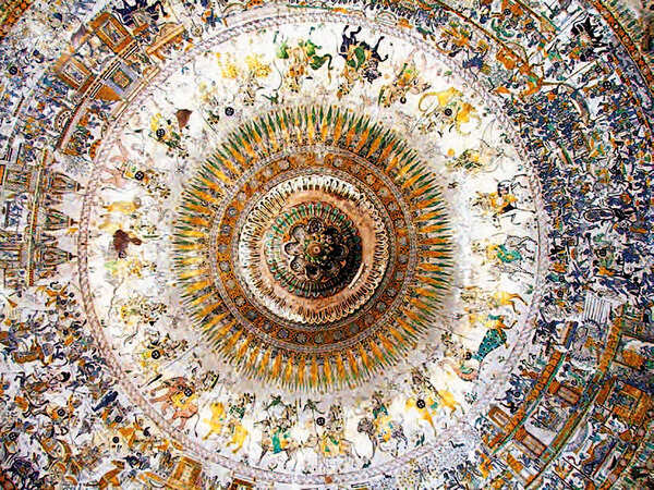 Ornately decorated dome at Kashi Vishwanath Mahadev temple in Chandod, Vadodara