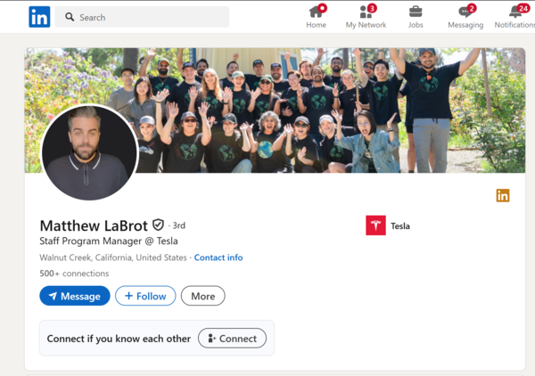 A screengrab of Matthew LaBrot's LinkedIn profile