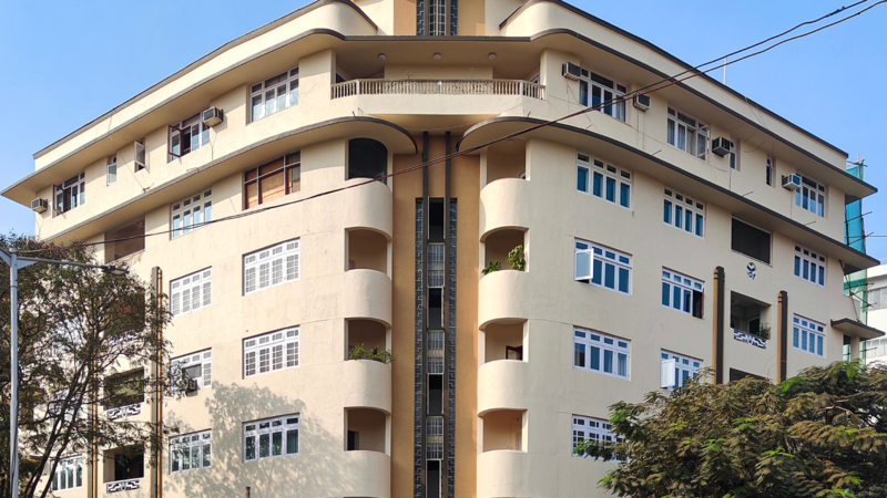 The majestic Empress Court is one of 18 art deco buildings lining Mumbai’s Oval Maidan