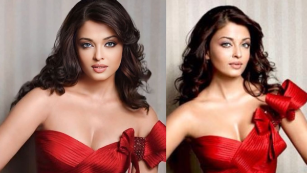 Aishwarya in red satin gown