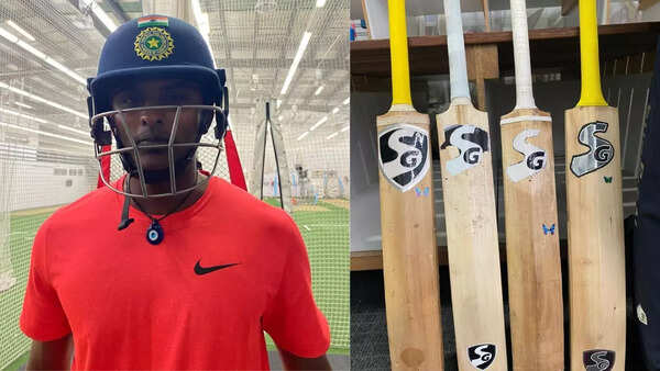 Cricket Performance Lab in Melbourne Sai Reformson and his modified bats. (Special arrangement) Sai and its trimmed bats