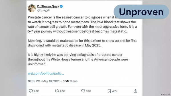 X Post by Dr. Steve Quay claiming it was "highly likely he (Biden) was carrying a diagnosis of prostate cancer throughout his White House tenure"