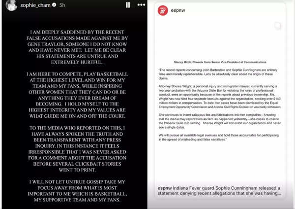 Image credit: Instagram Sophie Cunningham statement