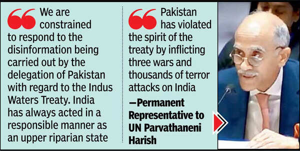 Pak violated Indus Waters Treaty spirit with 3 wars, terror attacks: India at UN