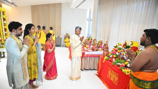 CM Chandrababu Naidu holds house warming ceremony at new Kuppam residence with family