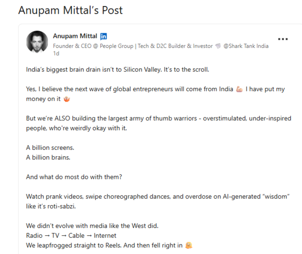 Anupam Mittal's post
