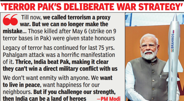 We don’t want enmity with anyone. We want to live in peace, want happiness for our neighbours. But if you challenge our strength, then India can be a land of heroes —PM Modi