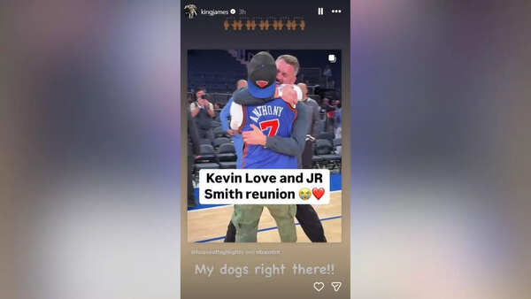 LeBron James reacts to Kevin Love and JR Smith’s heartfelt reunion