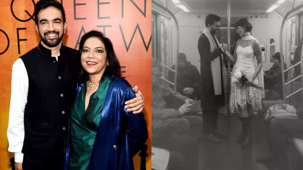 Zohran with mom Mira Nair & wife Rama Duwaji