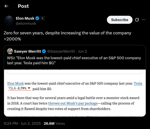 Elon Musk's post