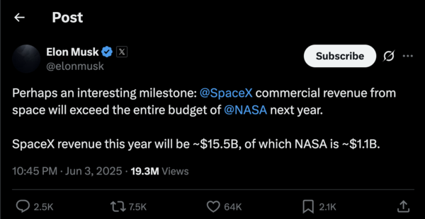 Elon Musk has a SpaceX 'challenge' for NASA's entire budget