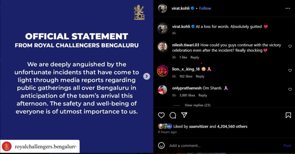 RCB Star broke his heart in a tragic event outside the stadium (image through Instagram/@virat.kohli) Virat Kohli's post on Instagram