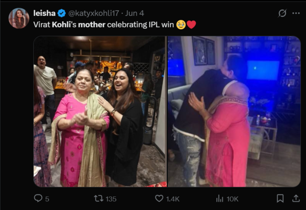 Virat Kohli's mother celebrates RCB's 2025 IPL win Virat Kohli's mother