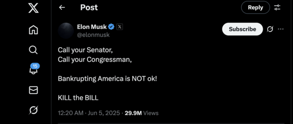 Elon Musk: Kill the bill