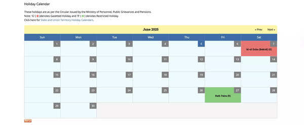 The National Portal of India listed June 7 as holiday The National Portal of India listed June 7 as holiday