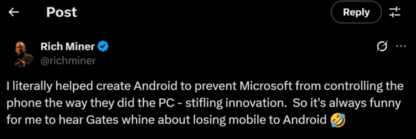 Android co-founder Rich Miner's January post