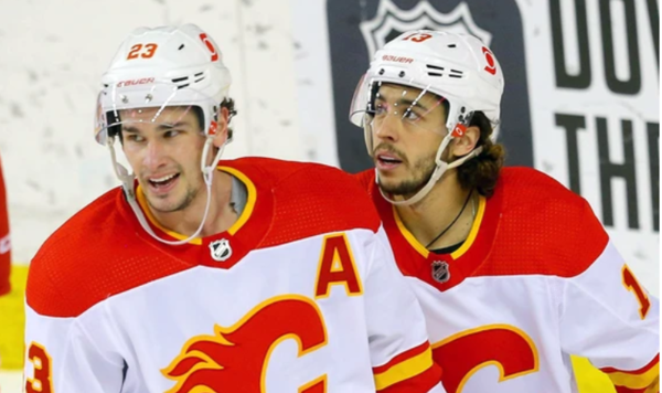 Then Calgary Flames players Sean Monahan and Johnny Gaudreau at the Saddledome in Calgary on January 11, 2021. Al Charest/Postmedia file