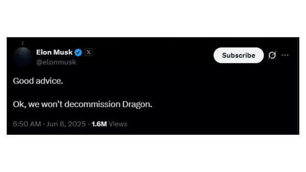 Source: X Elon Musk’s Crew Dragon retirement